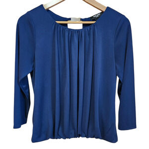 Nine West Jeans Elliot Blouse Bubble Seam Navy Women's Size Medium
